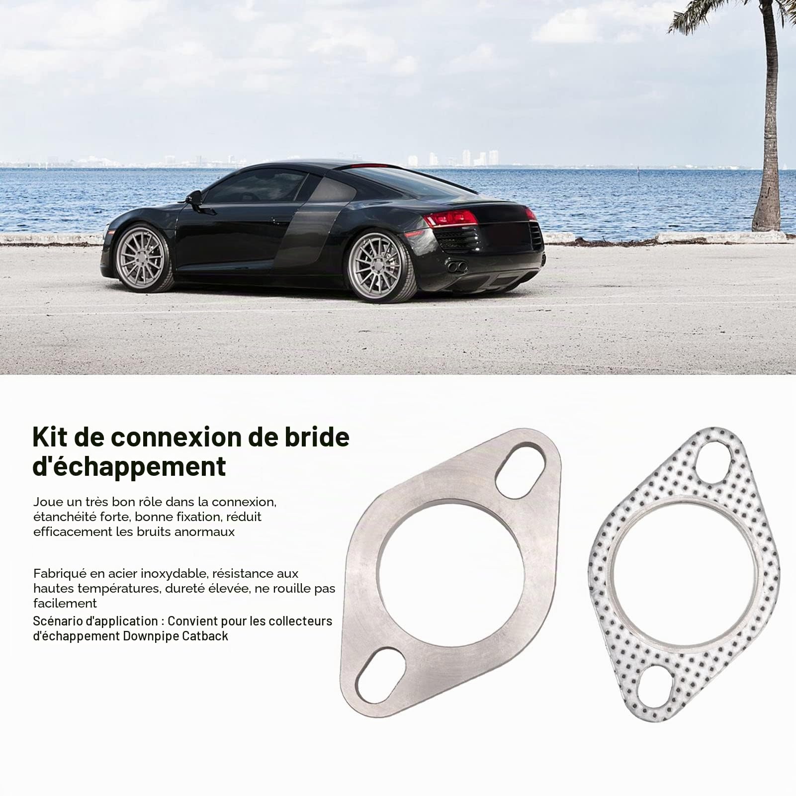 Kit de Connexion de D'échappement, 2 Boulons 2 Pouces Kit de Connexion de D'échappement en Acier Inoxydable pour Collecteurs Catback de Tuyau de Descente D'échappement