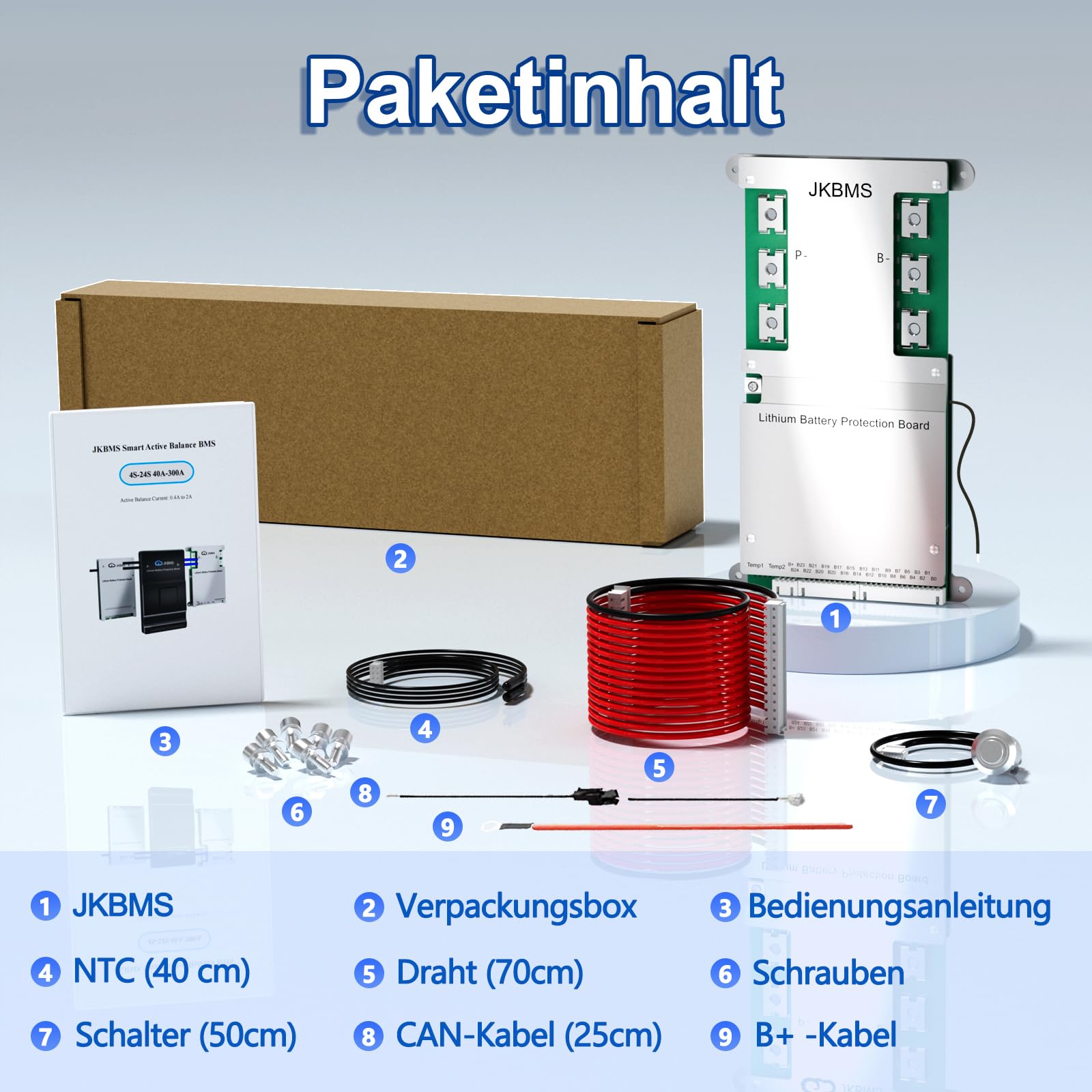 JKBMS Smart BMS con Heat Can RS485 8S-24S 24V-72V 300A 2A Activo Balance BMS con Placa de protección de batería Bluetooth para baterías de Litio LiFePO4 y LTO (JK-B2A24S30P-HC)