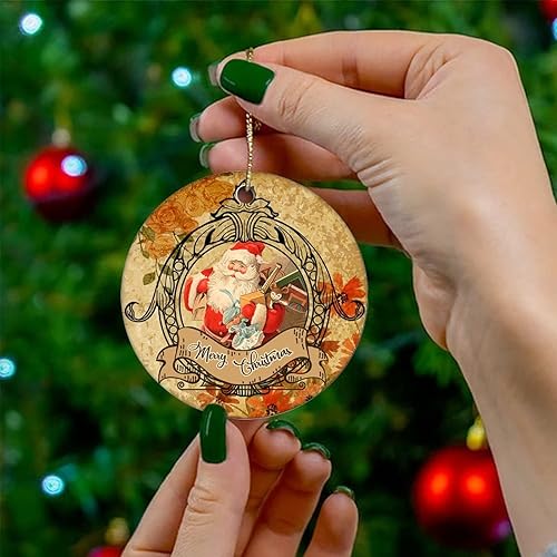 Miniatura 4 de Adorno de Navidad de cerámica con diseño retro de dos lados impresos, novedad para familiares, amigos y niños, colgantes de recuerdo de Navidad de