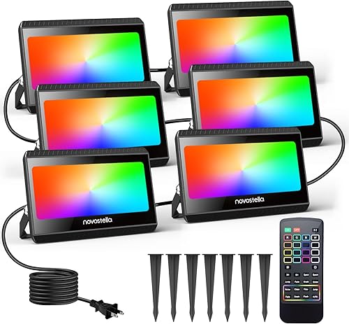 Miniatura 1 de NOVOSTELLA Luz de inundación LED RGB para exteriores, iluminación de paisaje que cambia de color con control remoto, flujo de color, blanco de 2700