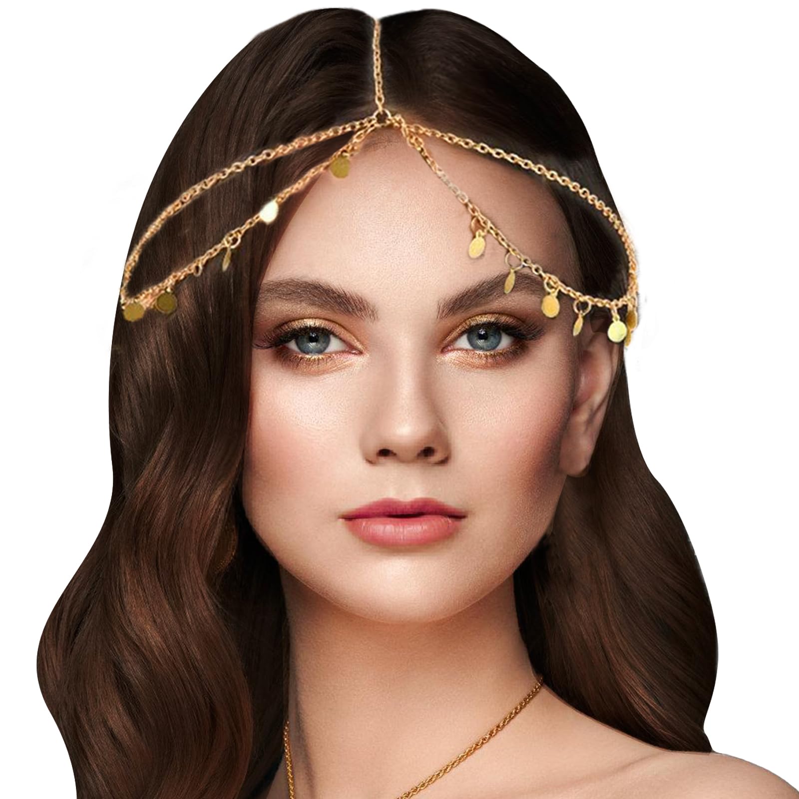 Inilbran Boho Moneta Testa Catena Fascia Vintage Disco D'oro Capelli Catena Copricapo Oro Paillettes Fascia Copricapo Costume Capelli Accessori Gioielli Per Donne E Ragazze