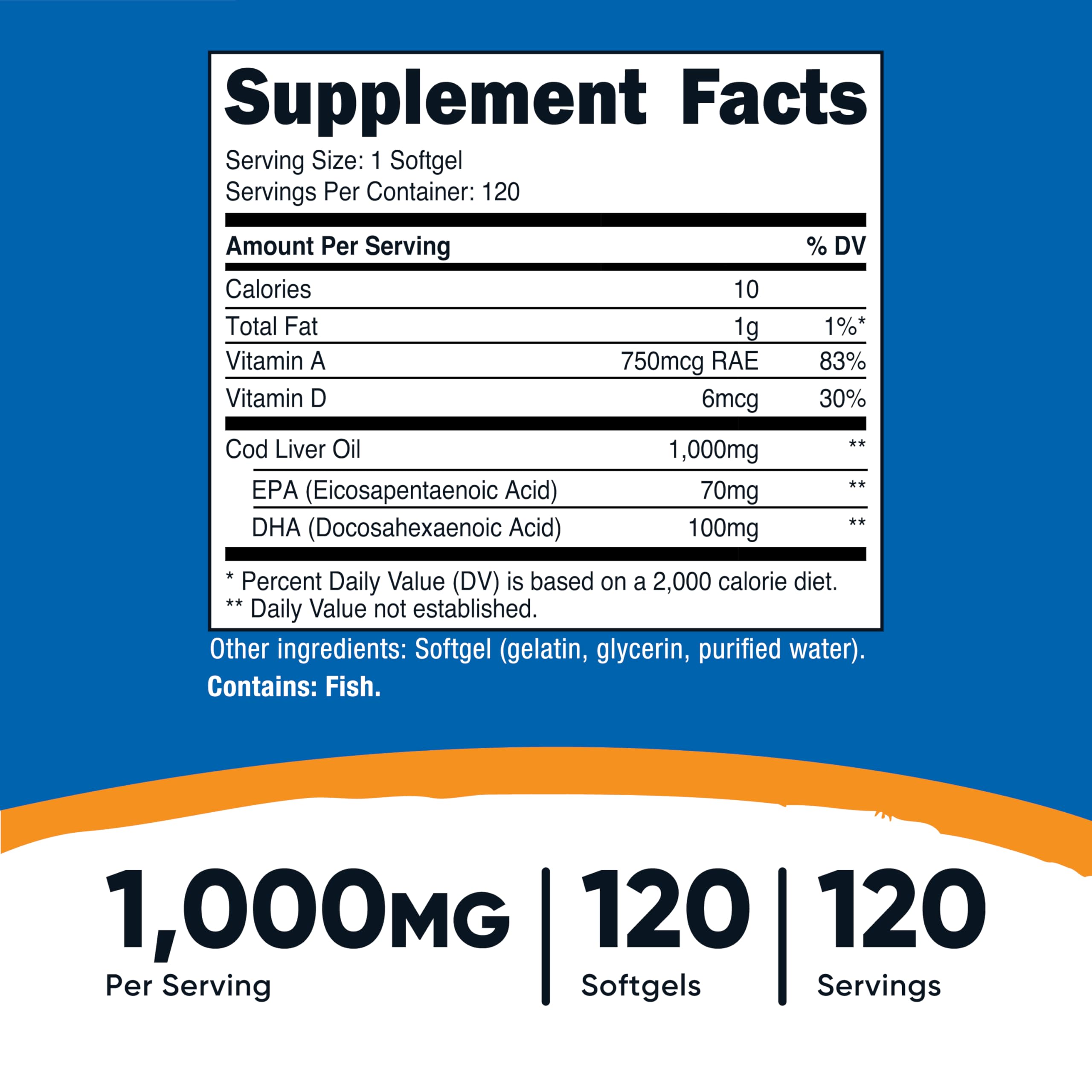 Nutricost Cod Liver Oil 1000mg, 120 Softgels - Non-GMO & Gluten Free — Amazon image 2