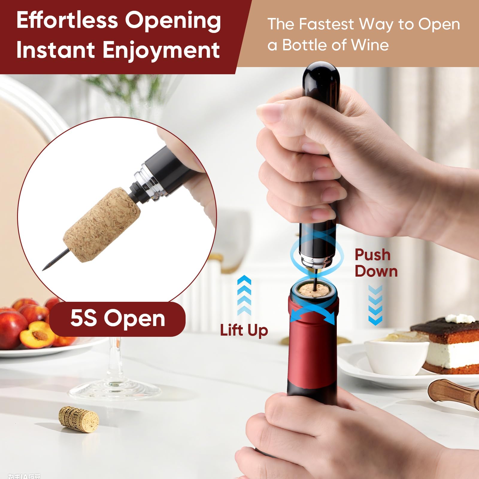 Set de Sacacorchos de Aire a Presión, Sacacorchos Manual, Tapones de Silicona para Botellas, Tapón Reutilizable para Botellas de Vino, Ideal para los Amantes del Vino