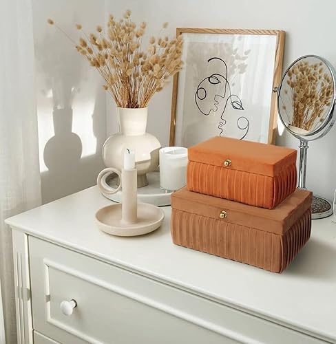 Miniatura 3 de HofferRuffer Cajas decorativas de terciopelo, cajas de joyería, cajas organizadoras de accesorios con elegante decoración de asa, juego clásico de