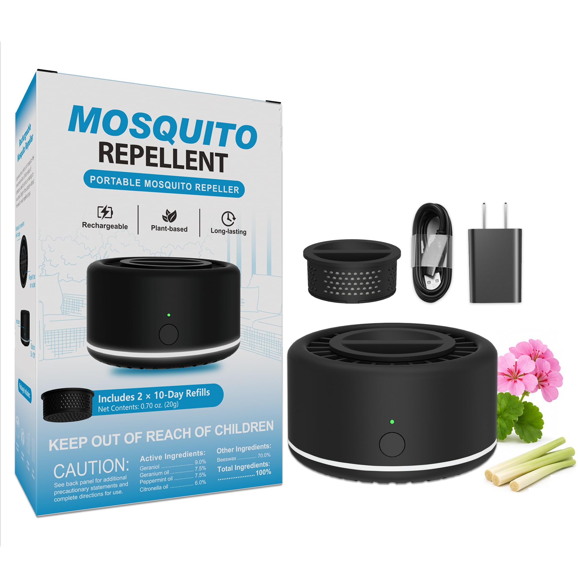 Photo 1 of Virine Mosquito Repeller with Adapter, Portable Mosquito Repellent Device with 2 Refills, Fan-Powered Diffusion, USB-C Rechargeable for Patio, Camping, Backyard and Outdoor Use