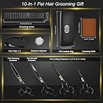 CIICII Dog Grooming Scissors Kit, 7 Inch Professional Pet Grooming Scissors Set with Safety Round Tip (Dogs/Cat Hair Cutting Trimming Thinning Shears with Curved Scissors) for DIY Home Salon (Black)