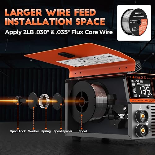 Miniatura 4 de Soldador MIG 135A, palo potableelevación TIGnúcleo de flujo MIG 3 en 1 máquina de soldadura de núcleo de flujo multiproceso 110V pantalla LED grande