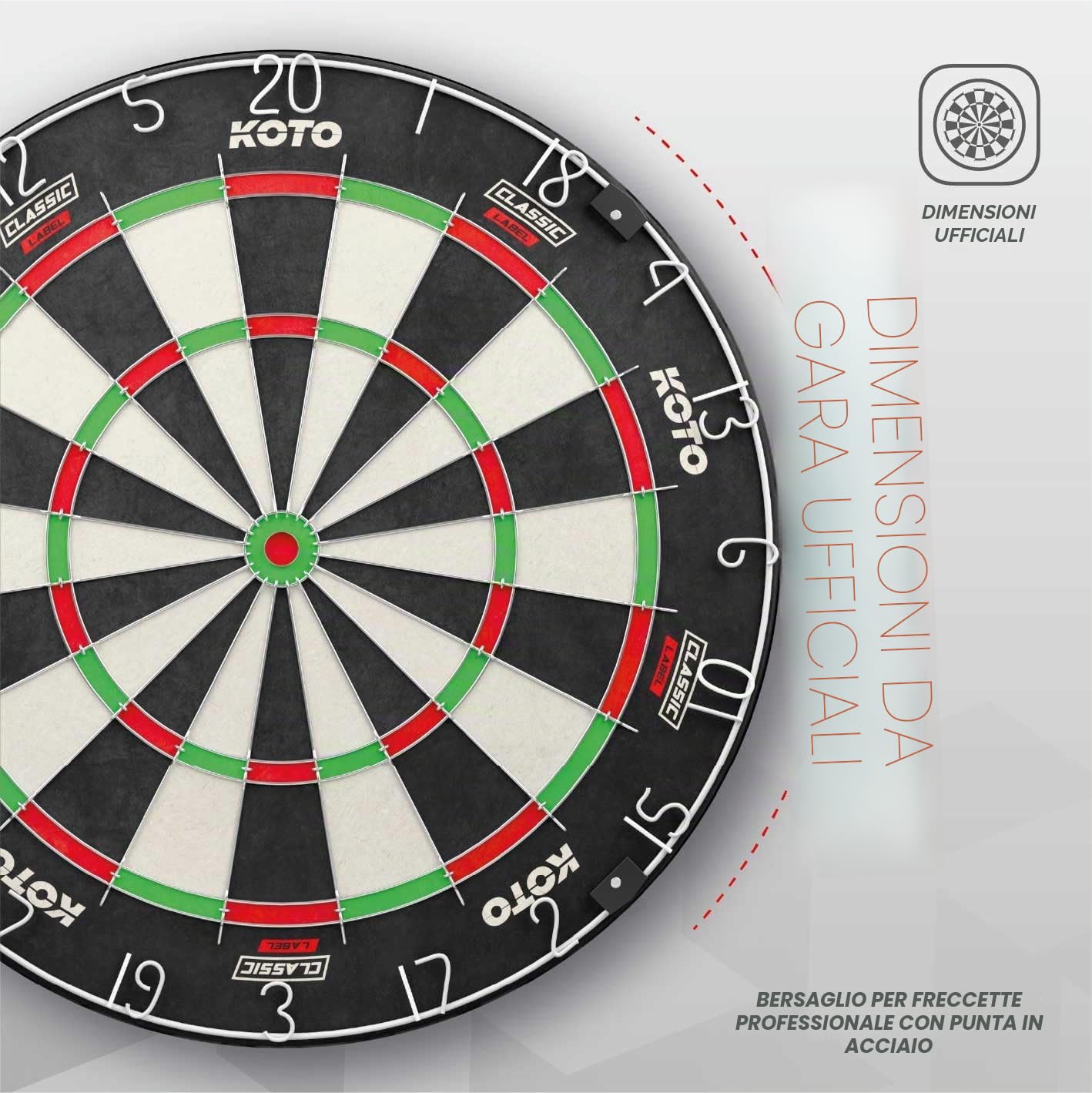 KOTO – King Classic Dartboard, Misura Ufficiale, Sisal Africano e Fibre, Tecnologia Filo Sottile, Bersaglio Freccette Professionale