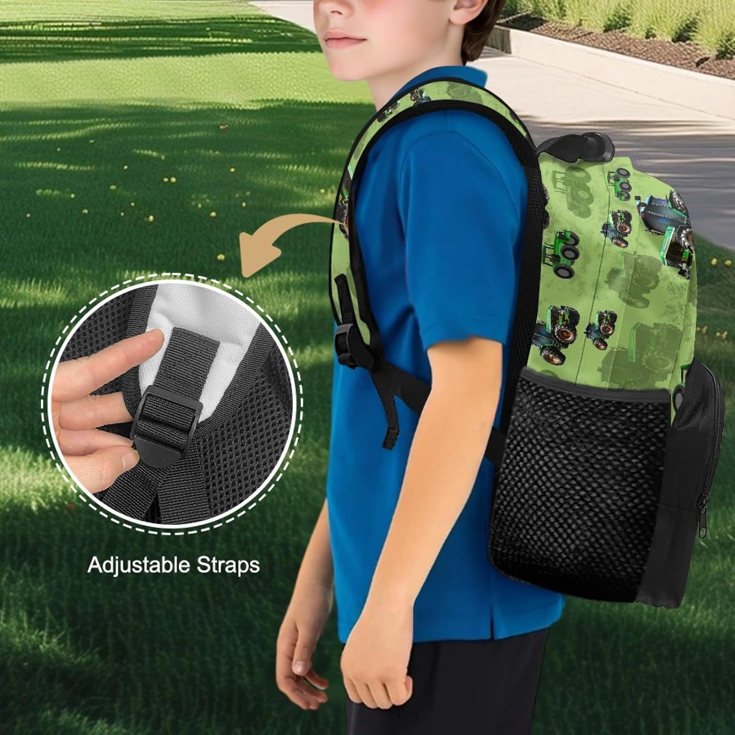 Kids Tractor Backpack Boys 15 Inch Wear Resistant School Bag with Sturdy Handle Dual Zipper Bookbag with Top Elastic Mesh Pocket Padded Shoulder Straps Travel Backpack