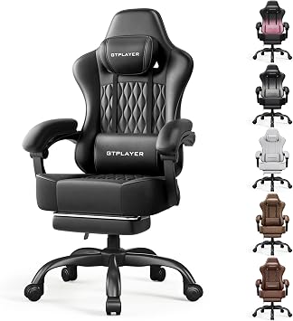 GTPLAYER Gaming Chair, Big and Tall Gaming Chair for Adults, Wide Seat Computer Game Chairs with Thick Pocket Spring Cushion & Footrest, 350 lbs, Black