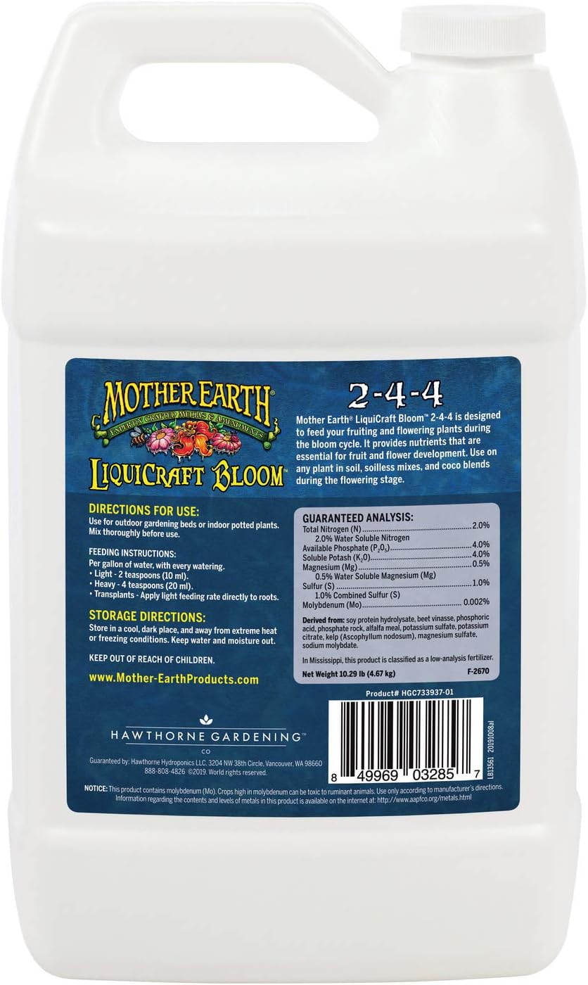 Mother Earth LiquiCraft Bloom 2-4-4 For Flowering Plants And Vegetables Such As Tomatoes, 1-Gallon