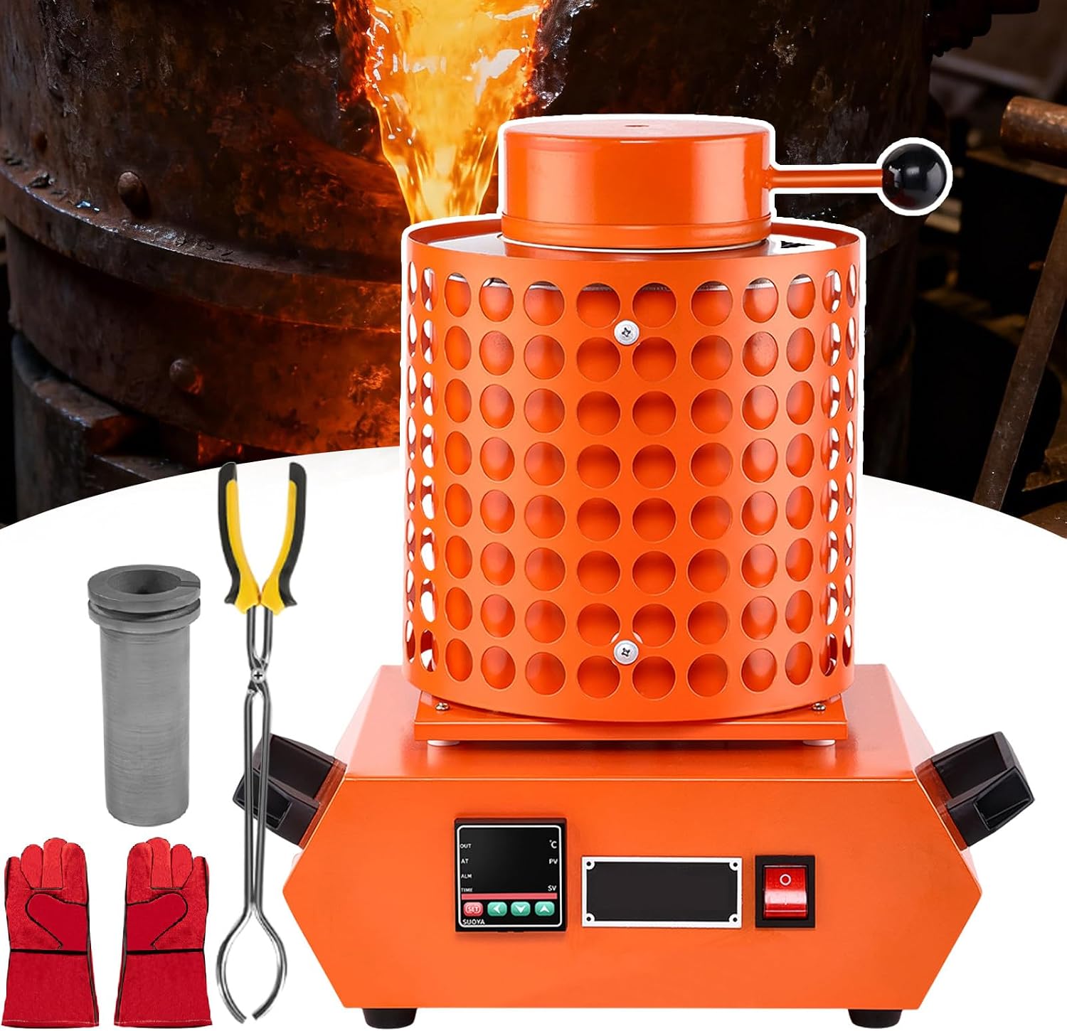 Digital Gold Melting Furnace Kit, Gold Melting Furnace - 2000w 1150°C Fast Heating, Pid Smart Temperature Control, for Melting Scrap Gold, Silver, Copper, Aluminum orange-3kg