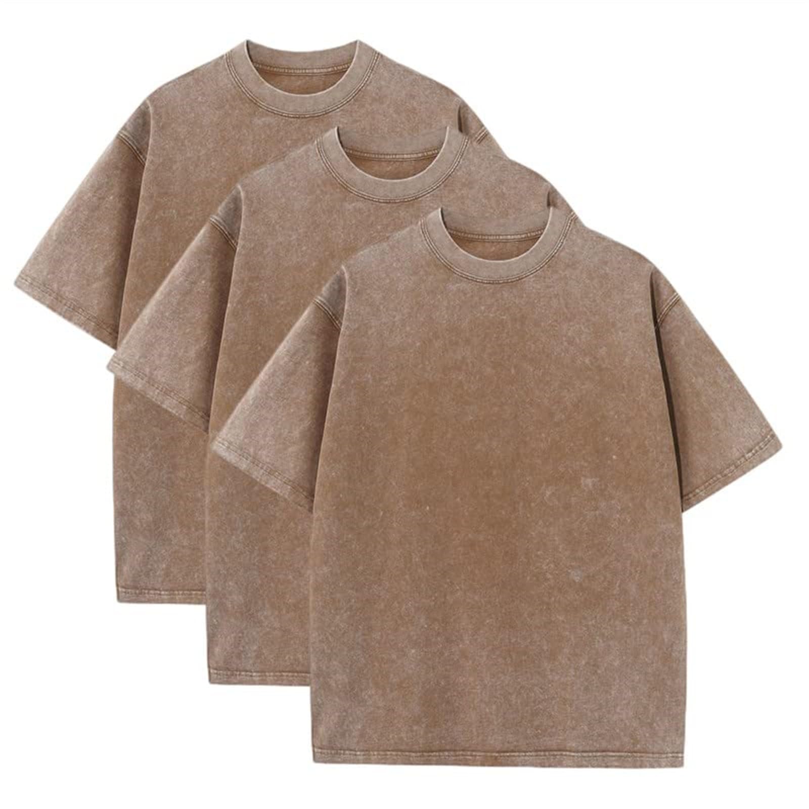 Confezione da 3 magliette da uomo in cotone, a maniche corte, basic da uomo, tinta unita, oversize, estive, streetwear, lavate, vintage, girocollo, taglie forti
