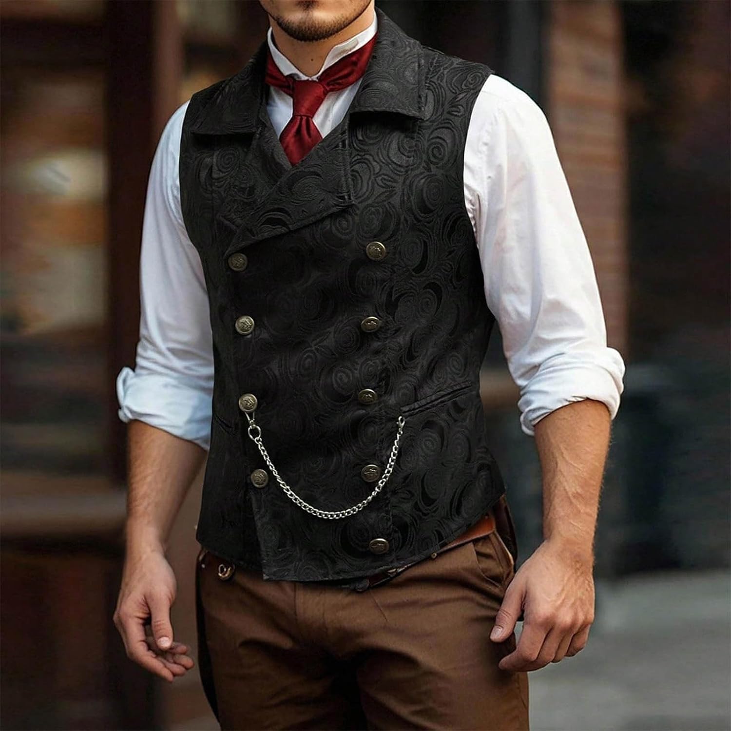 Cambkatl Mens Double Breasted Suit Vest, Stylish Paisley Slim Fit Formal Business Dress Waistcoat