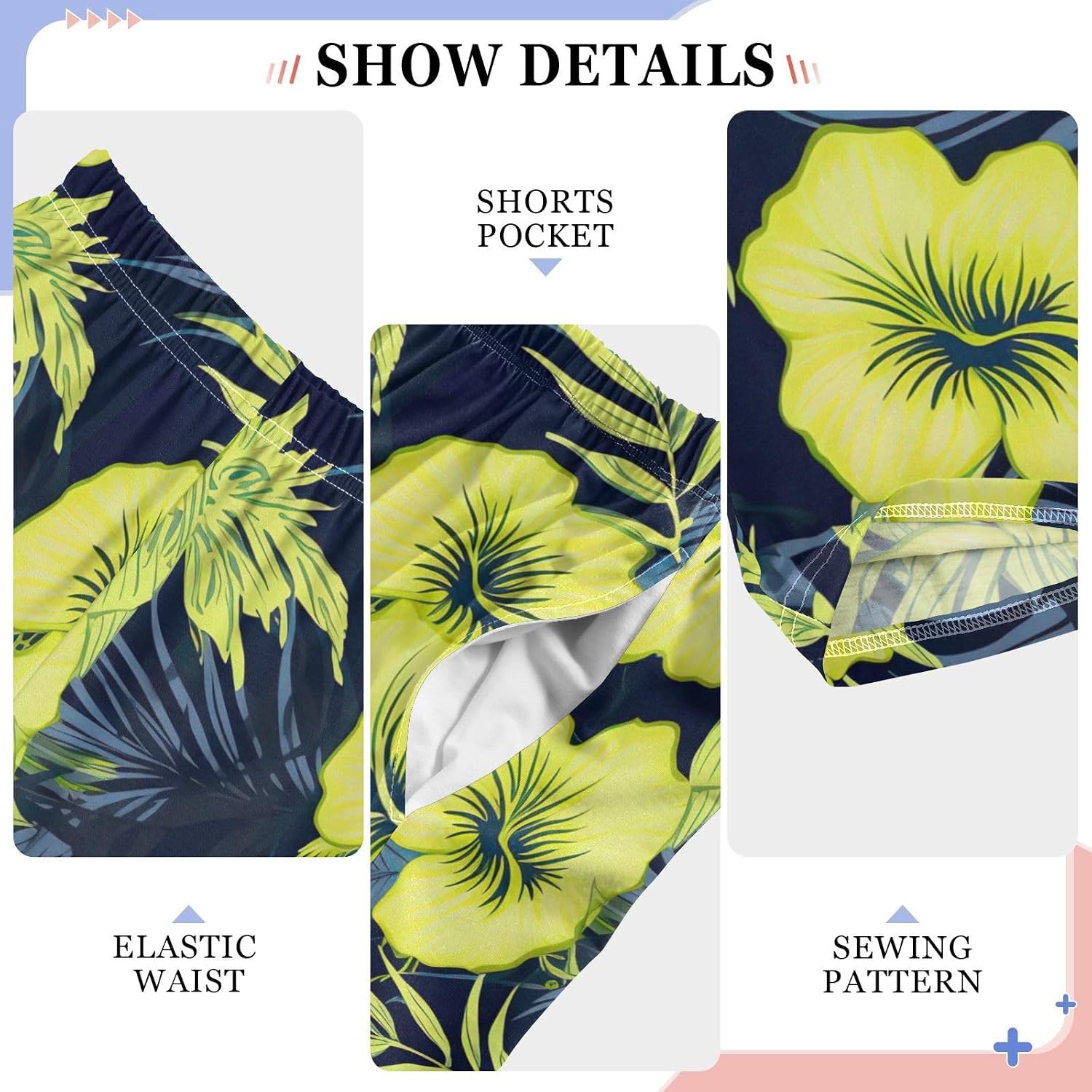 Leaves Yellow Hibiscus Florals Pajama Lounge Pants with Pockets Elastic Waist Long Pajama Bottoms for Christmas