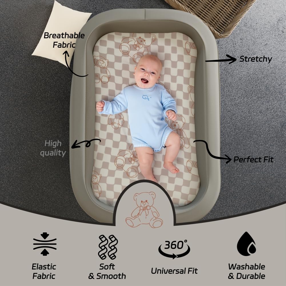 Juego de sábanas ajustadas para moisés neutros de oso y búfalo a cuadros, transpirables, unisex, para niños o niñas