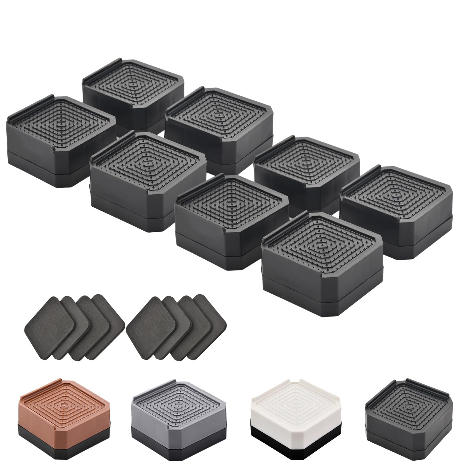 EclatBain Adjustable Bed Risers 3&amp;4.3 Inch, 4000 lbs, 8 Pack Black