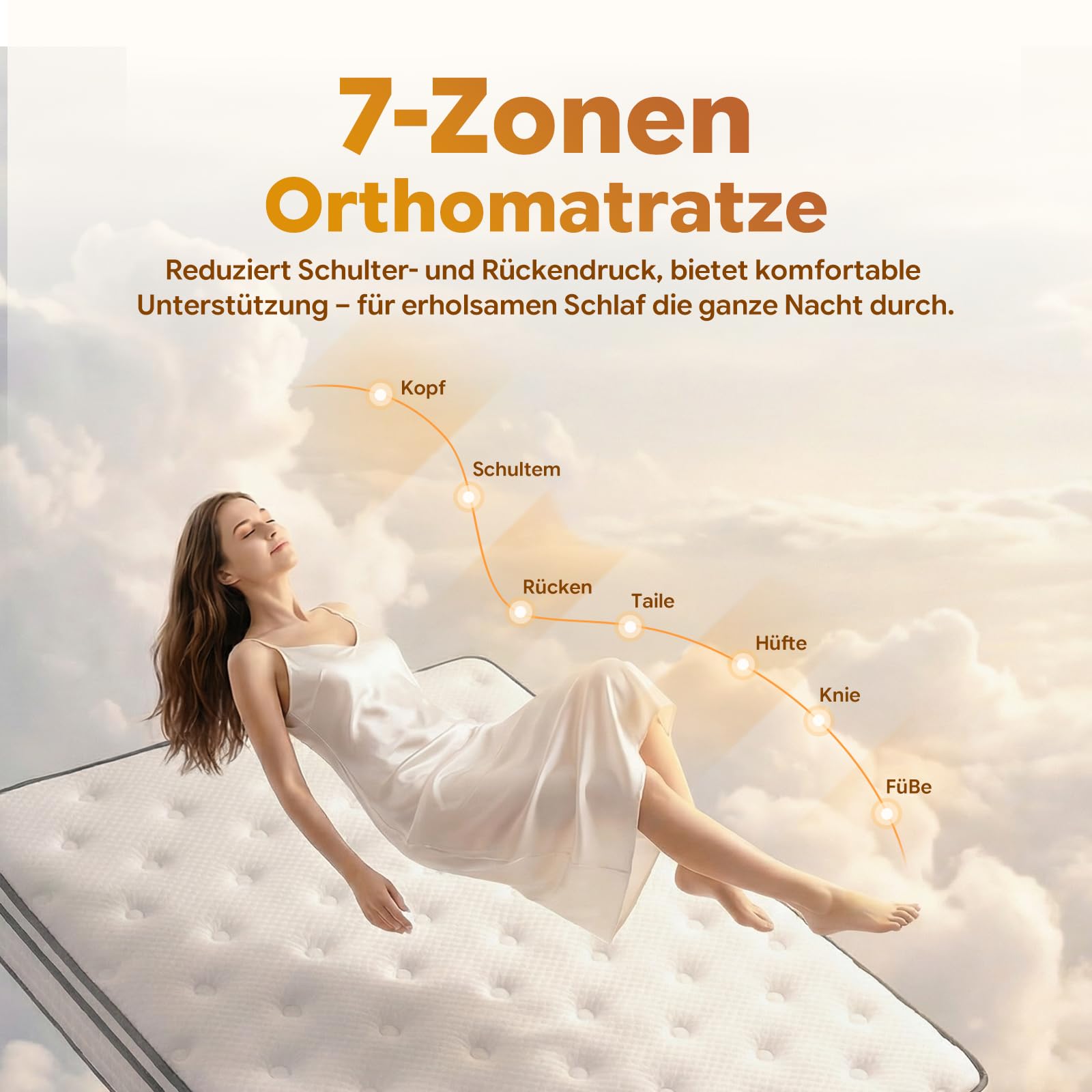 Matratze 180x200 cm Höhe 25cm, Härte H3, 7-Zonen Taschenfederkernmatratze, mit Komfortschaum, Orthopädische Ergonomische Matratze, Öko-TEX & CertiPUR Zertifiziert, Druck- & Rückenschmerzen (180x200cm)