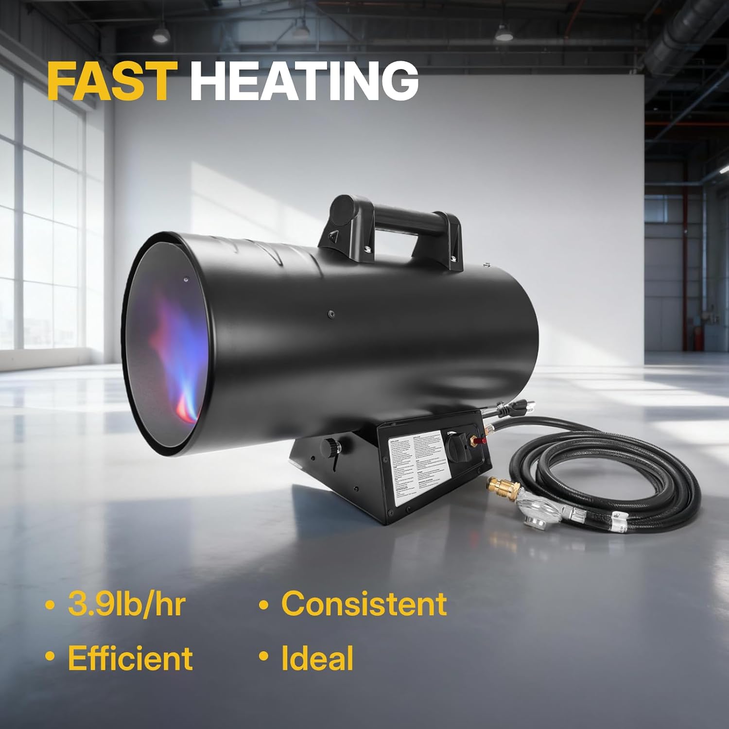 85,000 BTU Portable Forced Air Propane Heater - 10 ft Hose & Regulator Included, Adjustable Torpedo Heater for Garage, Construction Sites, Jobsite, Patio