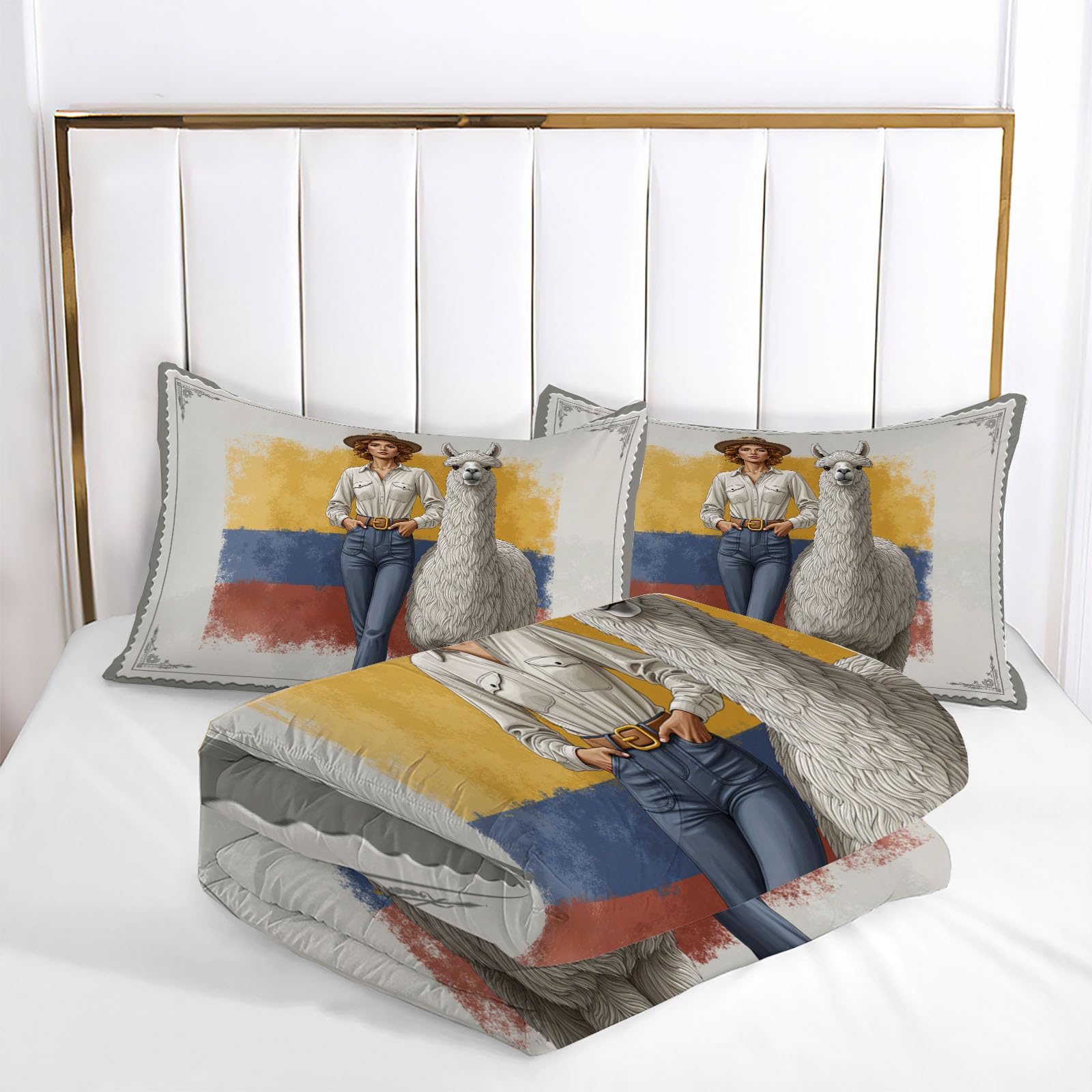 Trapunta Letto Singolo 4 Stagioni Piumone per Bambini, Donna Alpaca Illustrazione Leggero Gradiente Bandiera Set di Biancheria da Letto 140x200cm con 1 Federe,Piumino Lavabile In Lavatrice