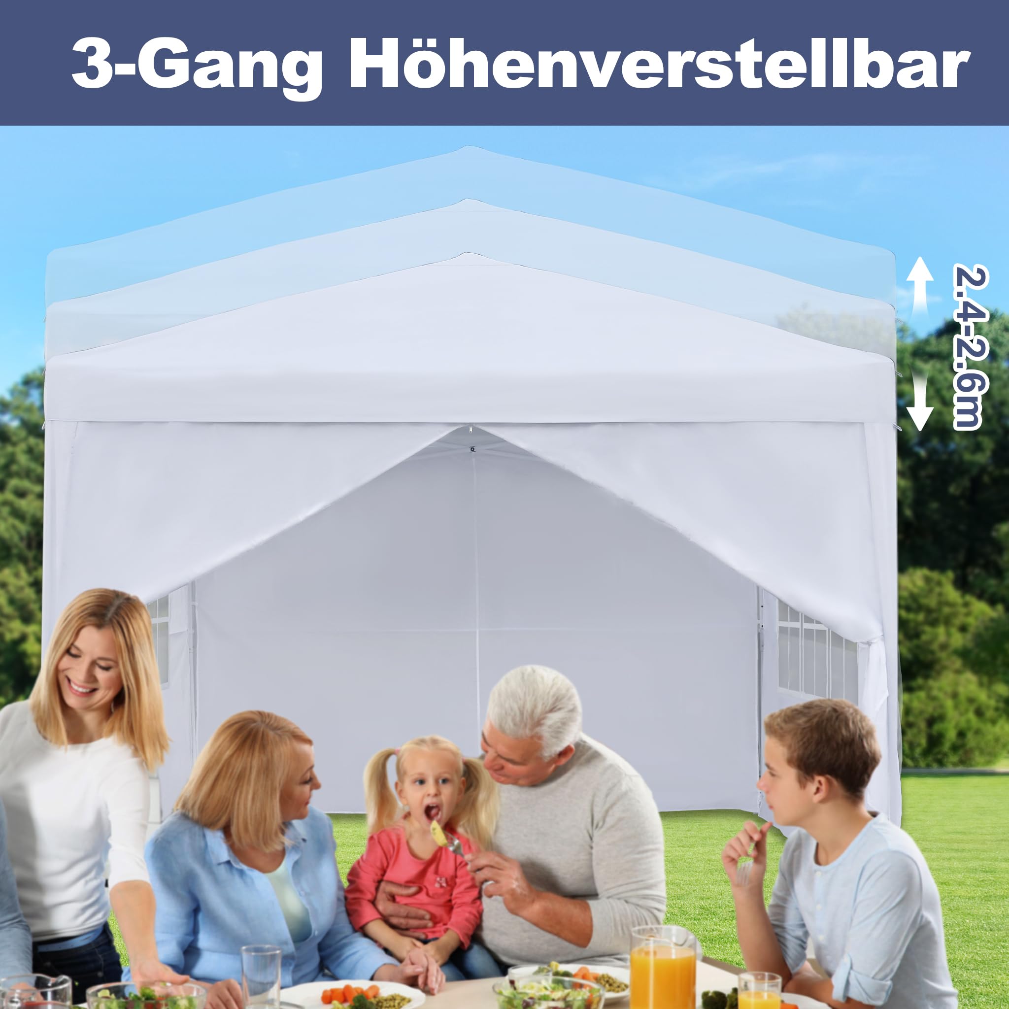 Aufun Gazebo pieghevole, 2,5 x 2,5 m, impermeabile, pieghevole, con 4 pannelli laterali, protezione UV per feste, matrimoni e picnic, colore: bianco