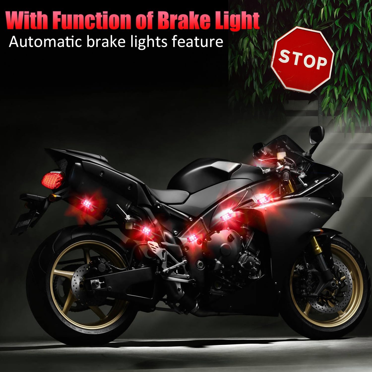 Motorcycle RGB Lights Underglow Kit 12 Pod with Smart Brake 12V Waterproof Neon Glow Enhanced Night Riding Safety for Harley Kawasaki Suzuki Indian All Motor