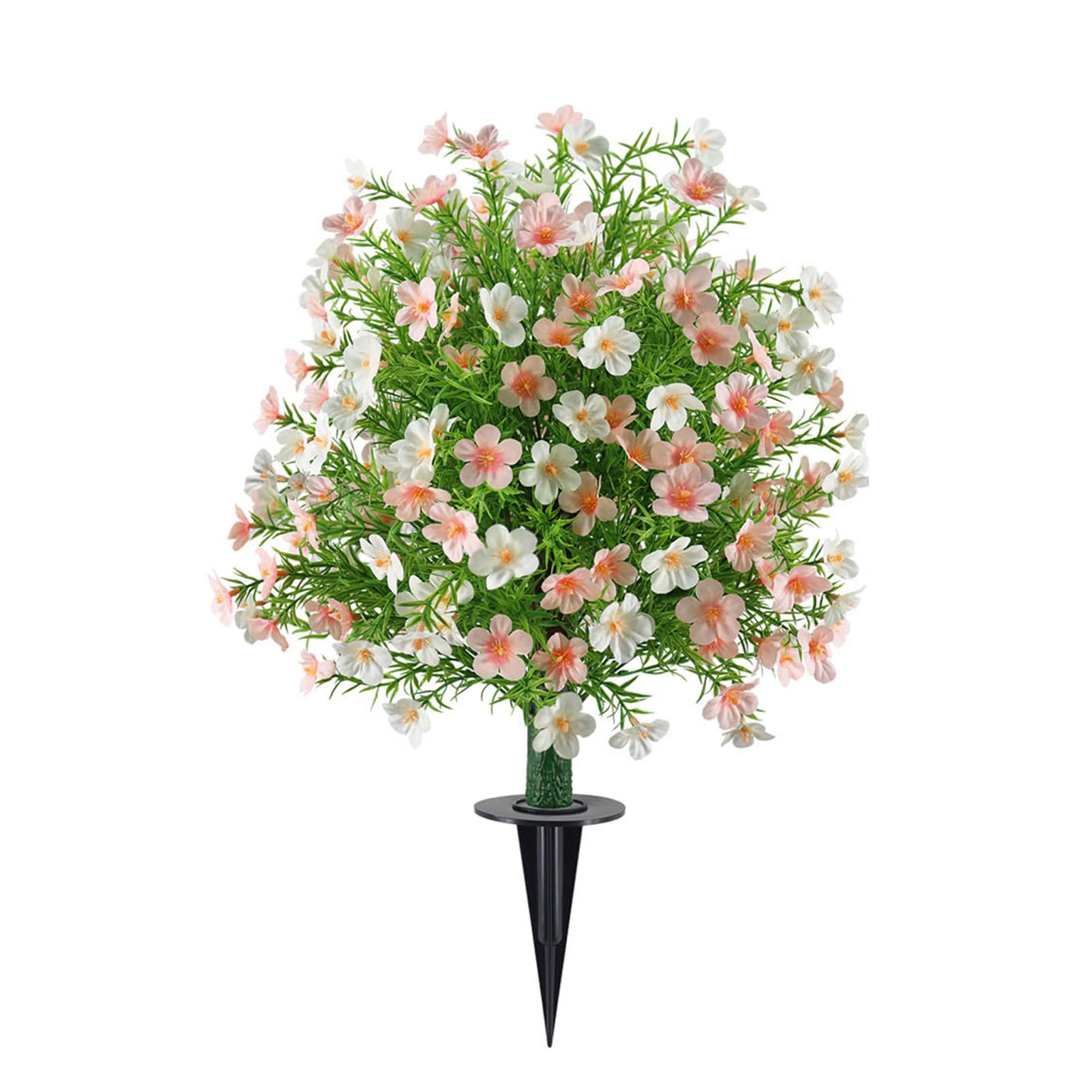 ZJchao 2 Pezzi di Fiori Artificiali per Arte Topiaria, Fiori Finti Resistenti Alle Intemperie, a Prova di Sbiadimento, con Picchetto per la Decorazione Domestica della Festa Nuzia (Rosato e Bianco)