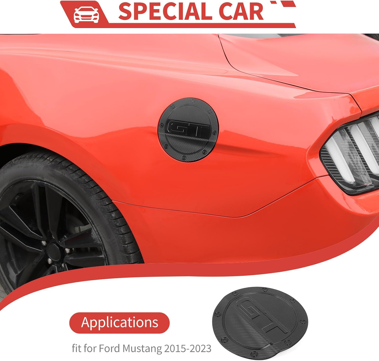 Fuel Filler Door Overlay Fuel Tank Door with GT Logo fit for Ford Mustang 2015-2023 Gas Cap Cover Exterior Decoration Accessories