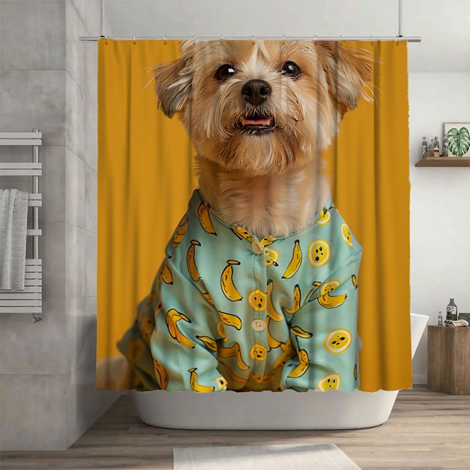 Rideau douche 140x200 chien en tissu imperméable avec crochets