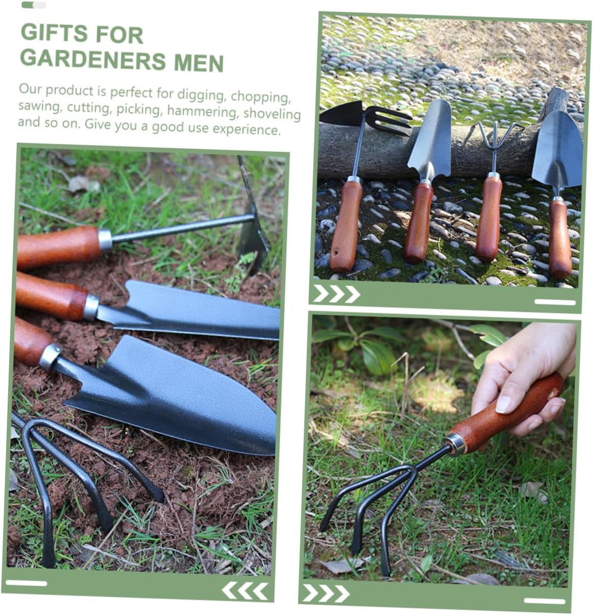 4pc Heavy Duty Gardening Tool Set Garden Spade Hoe Small Rake Trowel Perfect for Gardeners