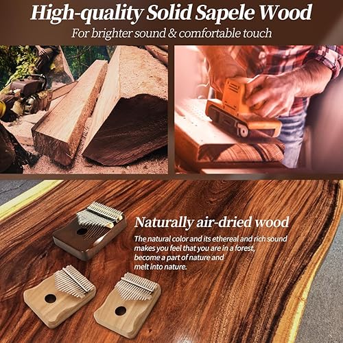 Miniatura 5 de Kalimba - Piano de pulgar de 17 teclas (rojo marrón)