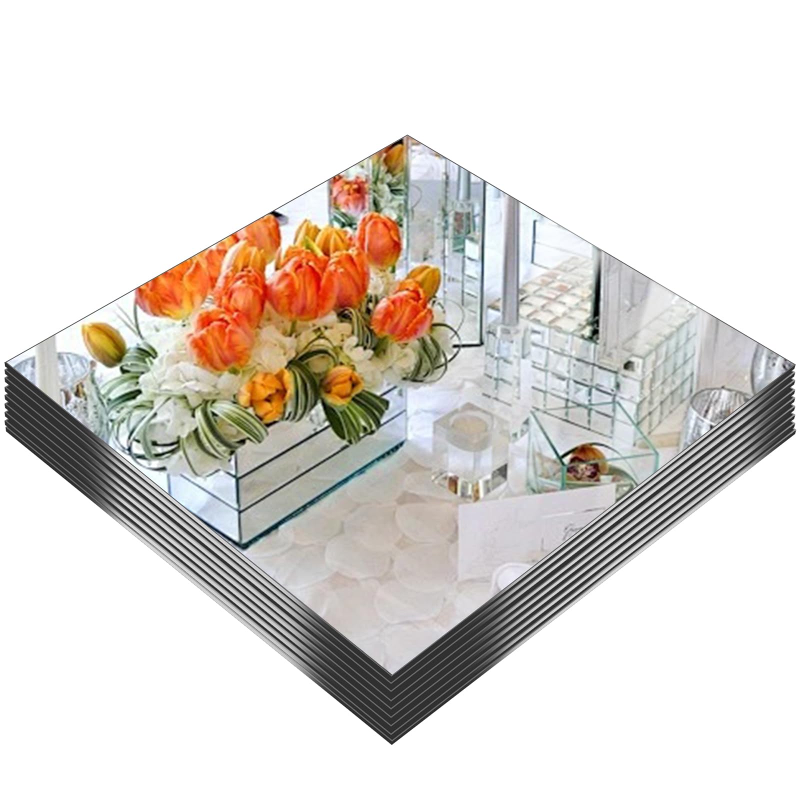 8PCS Square Mirror Candle Plates - 10x10inch Acrylic Mirror Centerpieces for Tables Trays Wall Mounted Mirrors Tiles for Wedding Anniversary Birthday Party Table Decorations, Crafts