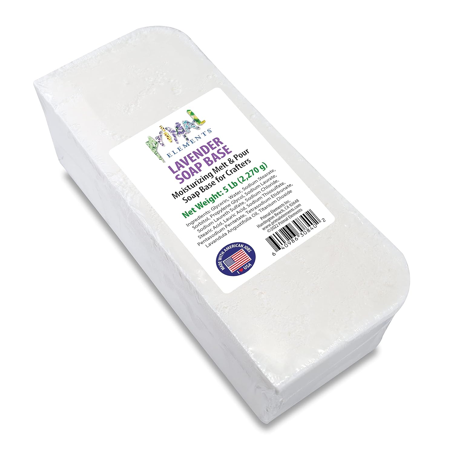 Primal Elements Lavender Essential Oil Soap Base - Moisturizing Melt and Pour Glycerin Soap Base for Crafting and Soap Making, Vegan, Cruelty Free, Easy to Cut - 2 Pound : Beauty & Personal Care