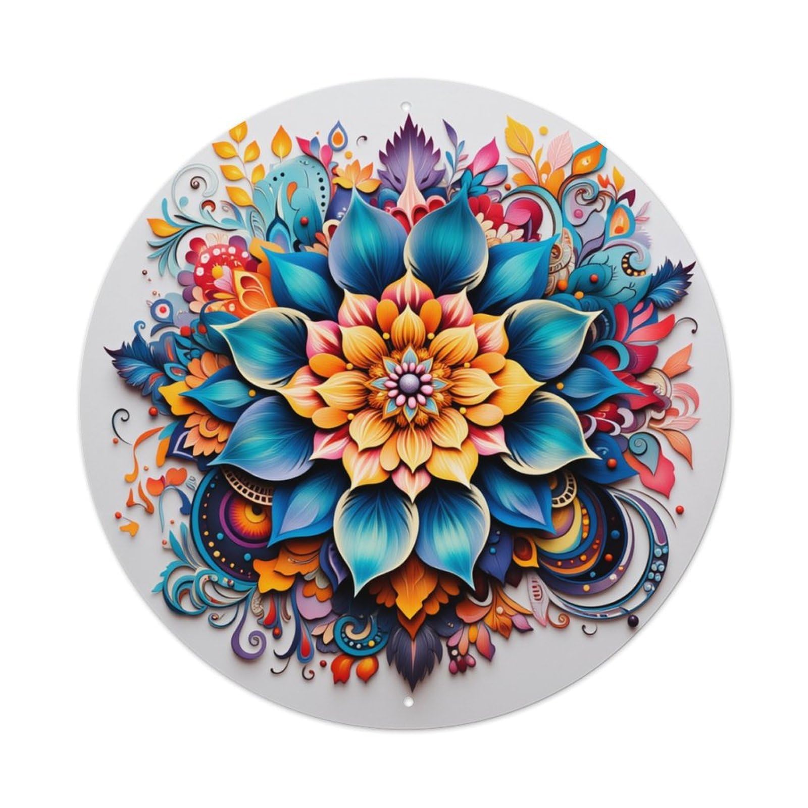 Colorful Floral Mandala Art Design Round Tin Sign Retro Metal Sign for Cafe Bar Pub Home Game Room Gym Club Wall Decoration Vintage Metal Poster 8x8 Inch