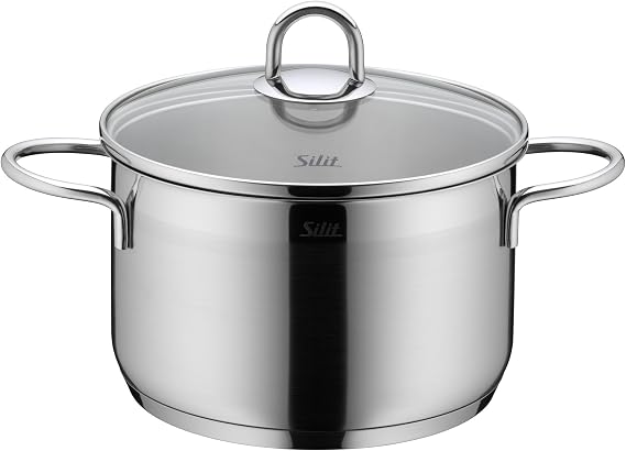 Silit Pot Set 7-Piece Diamant Pouring Rim Glass Lid Stainless Steel Polished Suitable for Induction Hobs Dishwasher-Safe