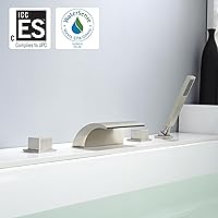 Vista 2 de sumerain Grifo de bañera en cascada de níquel cepillado con pulverizador, caño de bañera con desviador