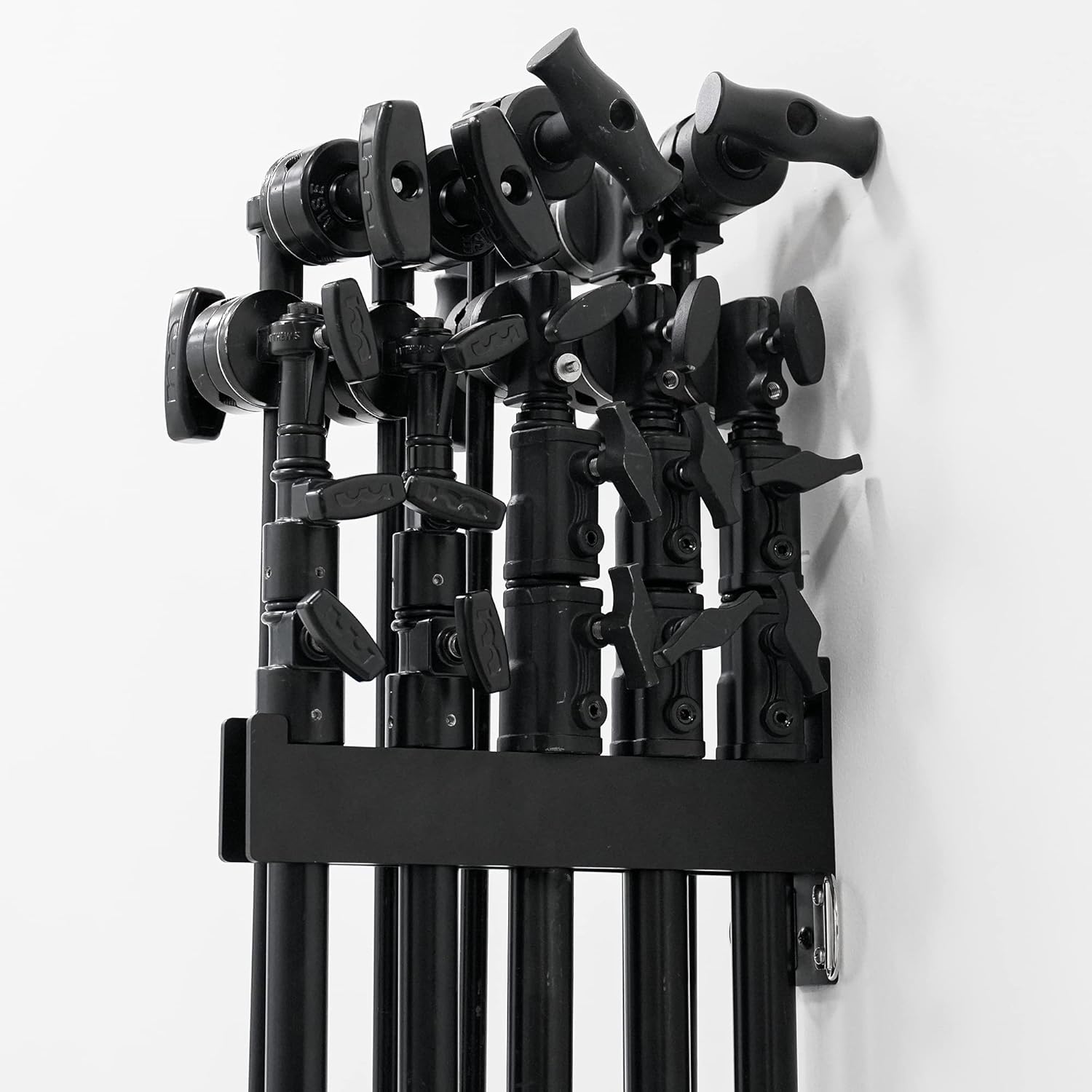 C Stand Wall Mount Bracket - Rack Wall Storage - Light Stand Bracket - Holds 5 C Stands - Heavy Duty Steel Production Hanger - Studio Organizer