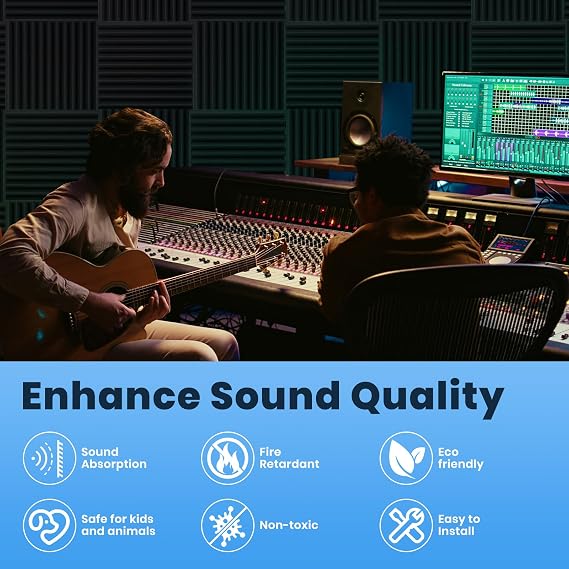 60 Pack Sound Proof Foam Panels, 1 x 12 x 12 Acoustic Foam Panels for Wall, High Density Soundproofing Wedge Panels for Music Studio Office Game Room with 300PCS Double-Side Adhesive