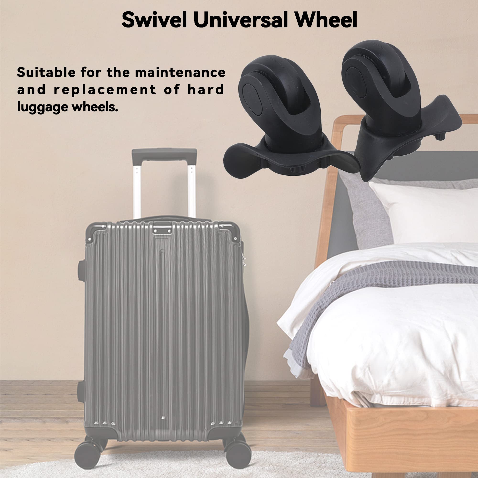 1 Paire De Roulettes Pivotantes 360° Pour Valise - Remplacement Bagage - Noir Plastique Dur