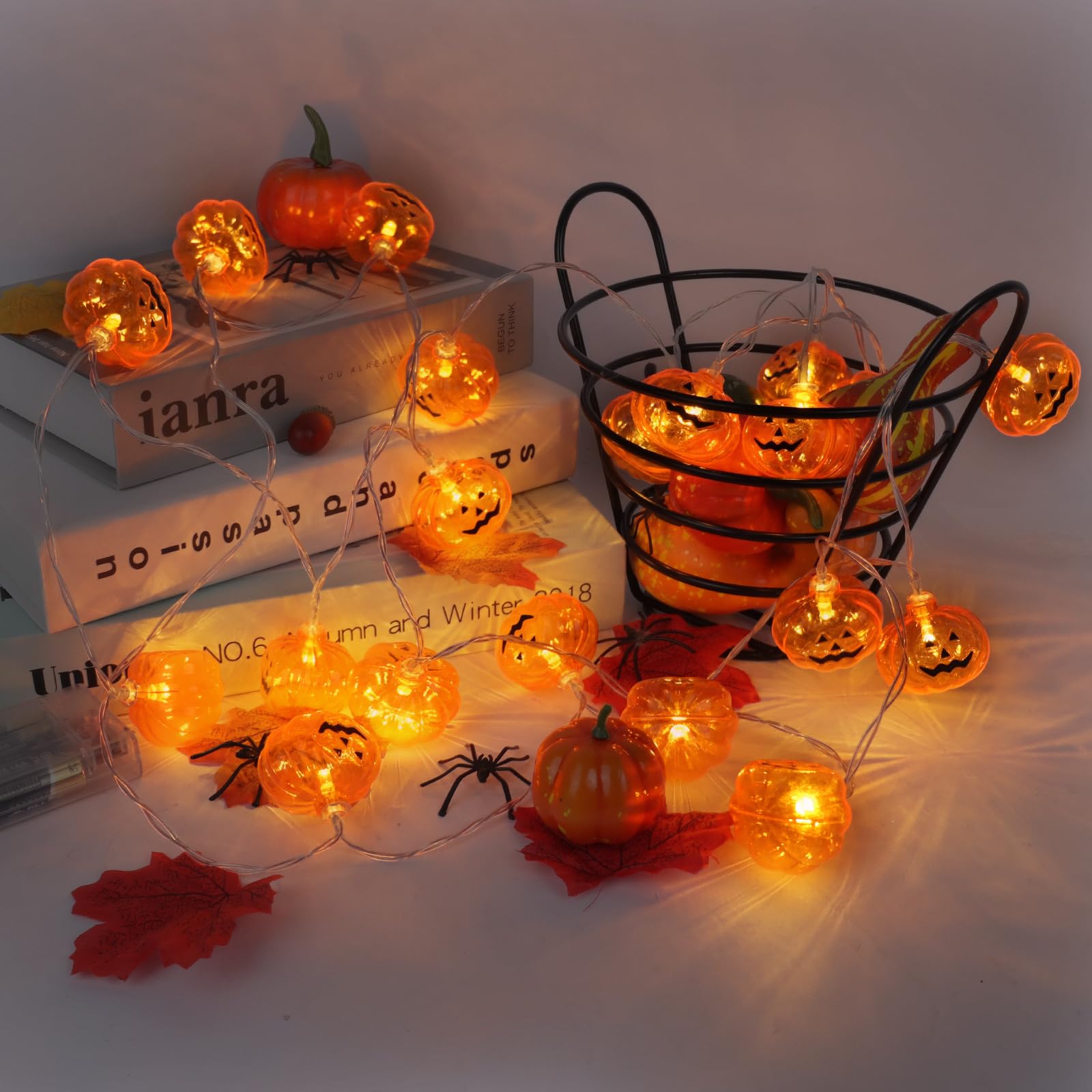 Creaher Halloween Pumpkin Lights 3 Metres 20LED, 3D Pumpkin Fairy Lights, LED Pumpkin Halloween Decorations Orange Battery Operated Decorative Lights for Party Window Gate Garden Yard