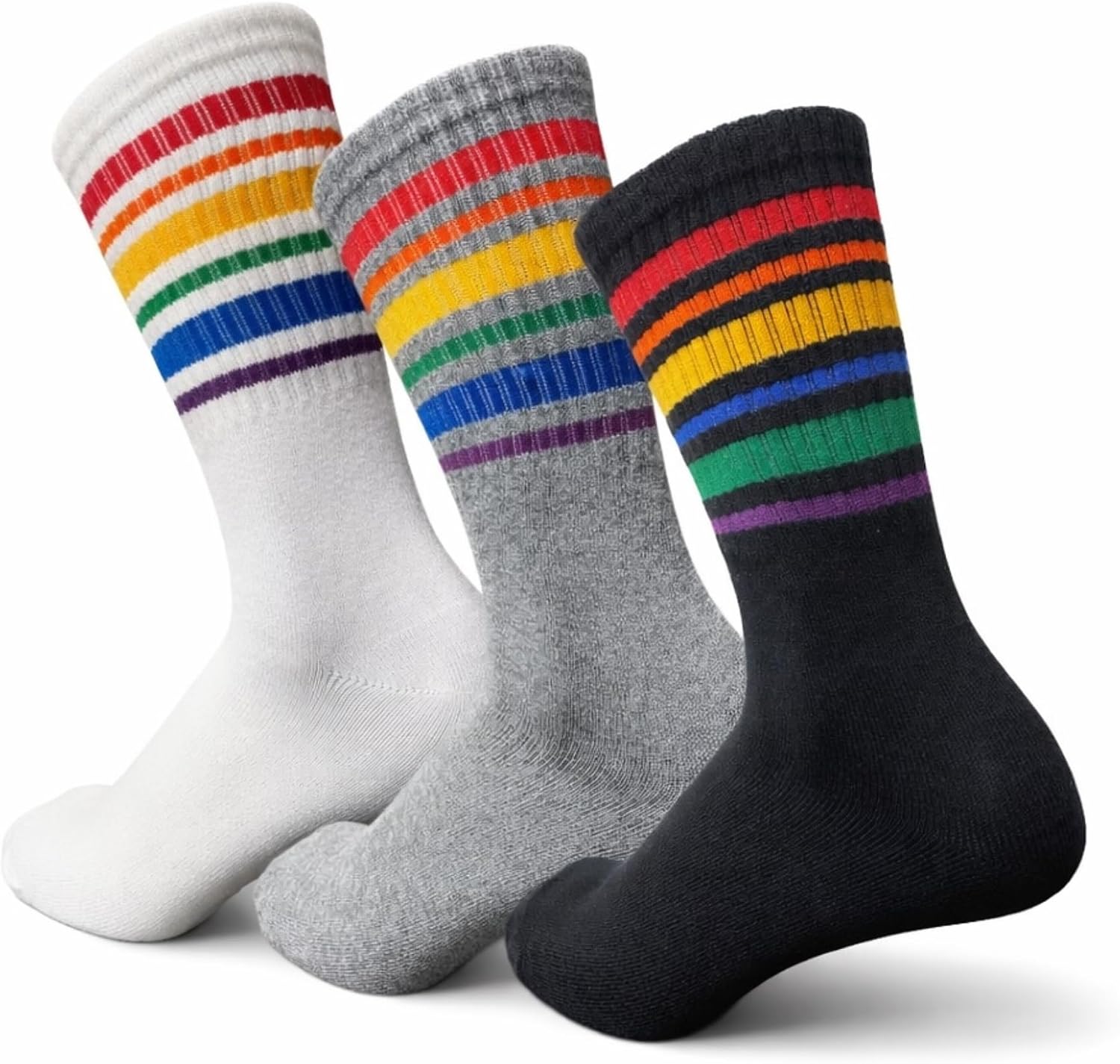 COUVER 3-Packs Men's Crew Socks Cotton Calf Business Formal Casual Socks