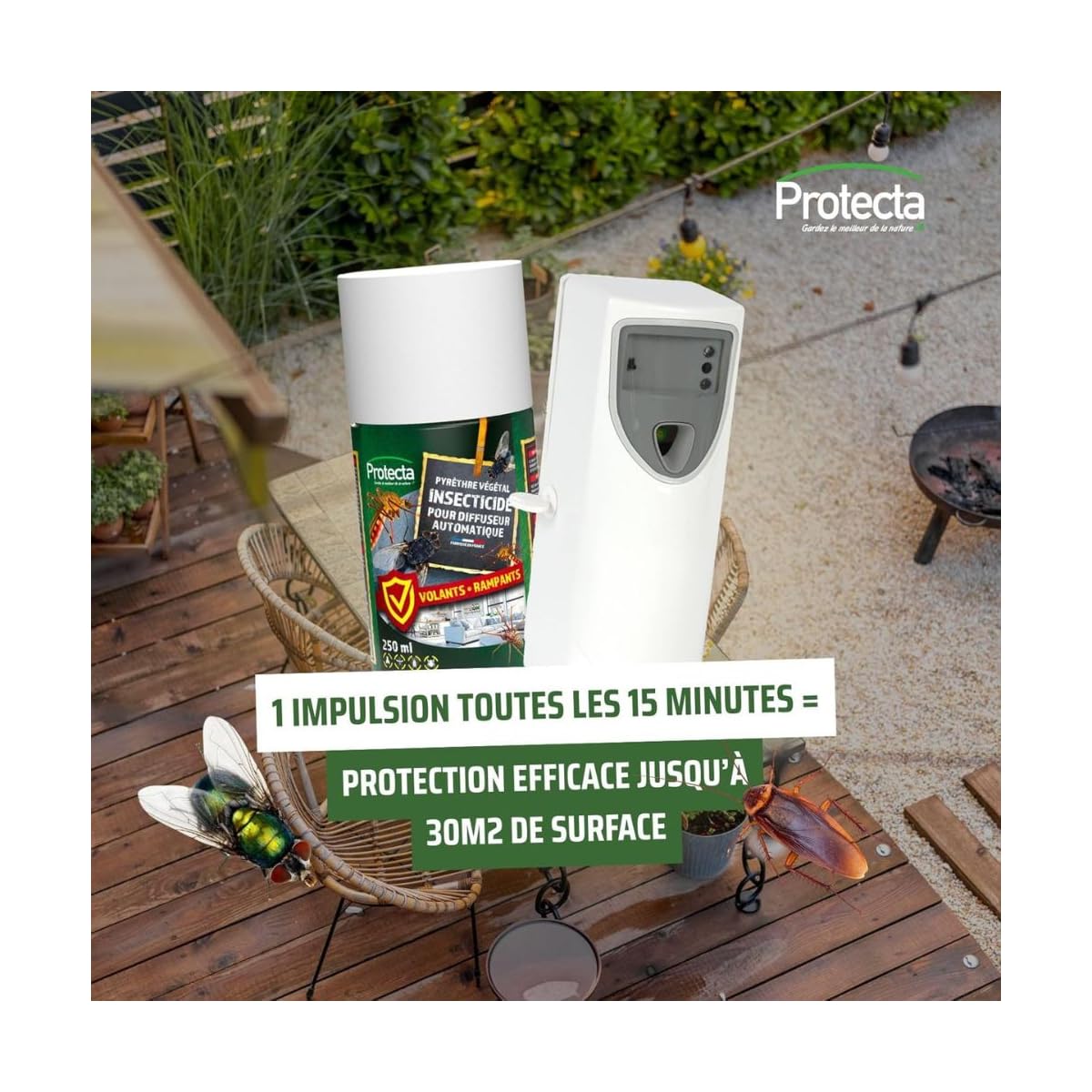 Protecta - Diffuseur automatique d'insecticides au pyrèthre végétal + 1 recharge