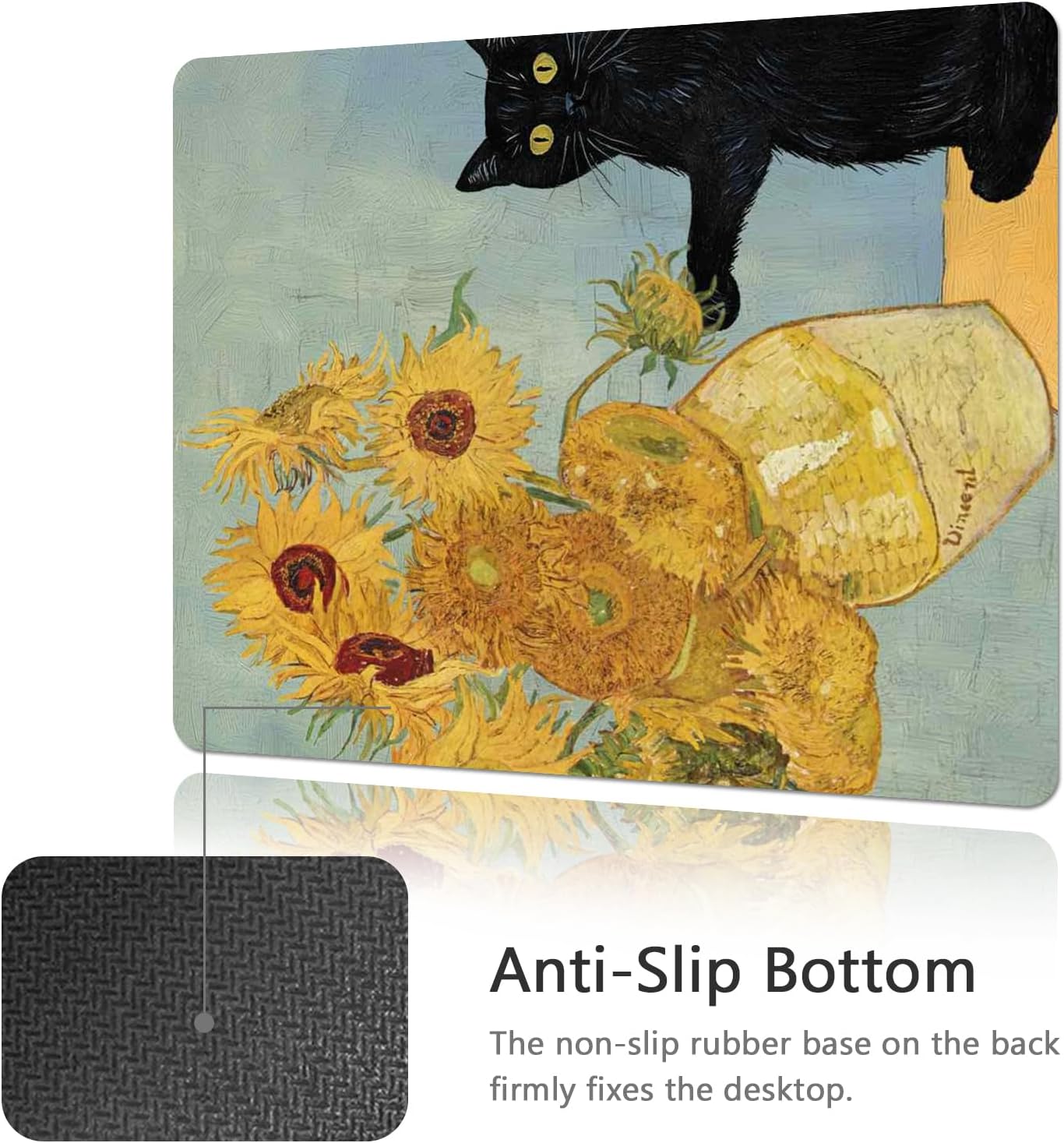 Funny Black Cat Mouse Pad, Cute Sunflower Mouse Pads for Desk with Non-Slip Rubber Base Kawaii Anime Mouse Mat for Computer, Laptop, Office Desk Accessories Gifts for Cat Lovers image 5