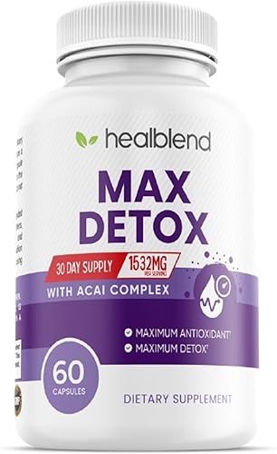 Max Detox Supplement, Advanced Gut Cleanse Detox para mujeres y hombres con psyllium, chlorella, hierba hisopo y papaya, con complejo Acai -