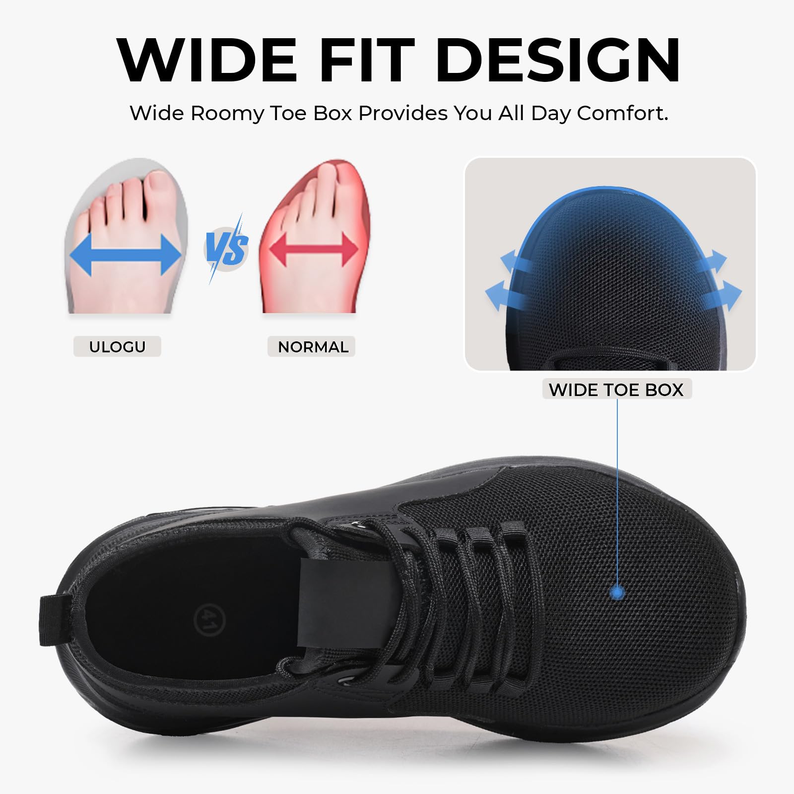 Ulogu Wide Steel Toe Shoes for Men Women Waterproof Thick Sole Non Slip Safety Sneakers Comfortable Puncture Proof Indestructible Work Shoe - 4