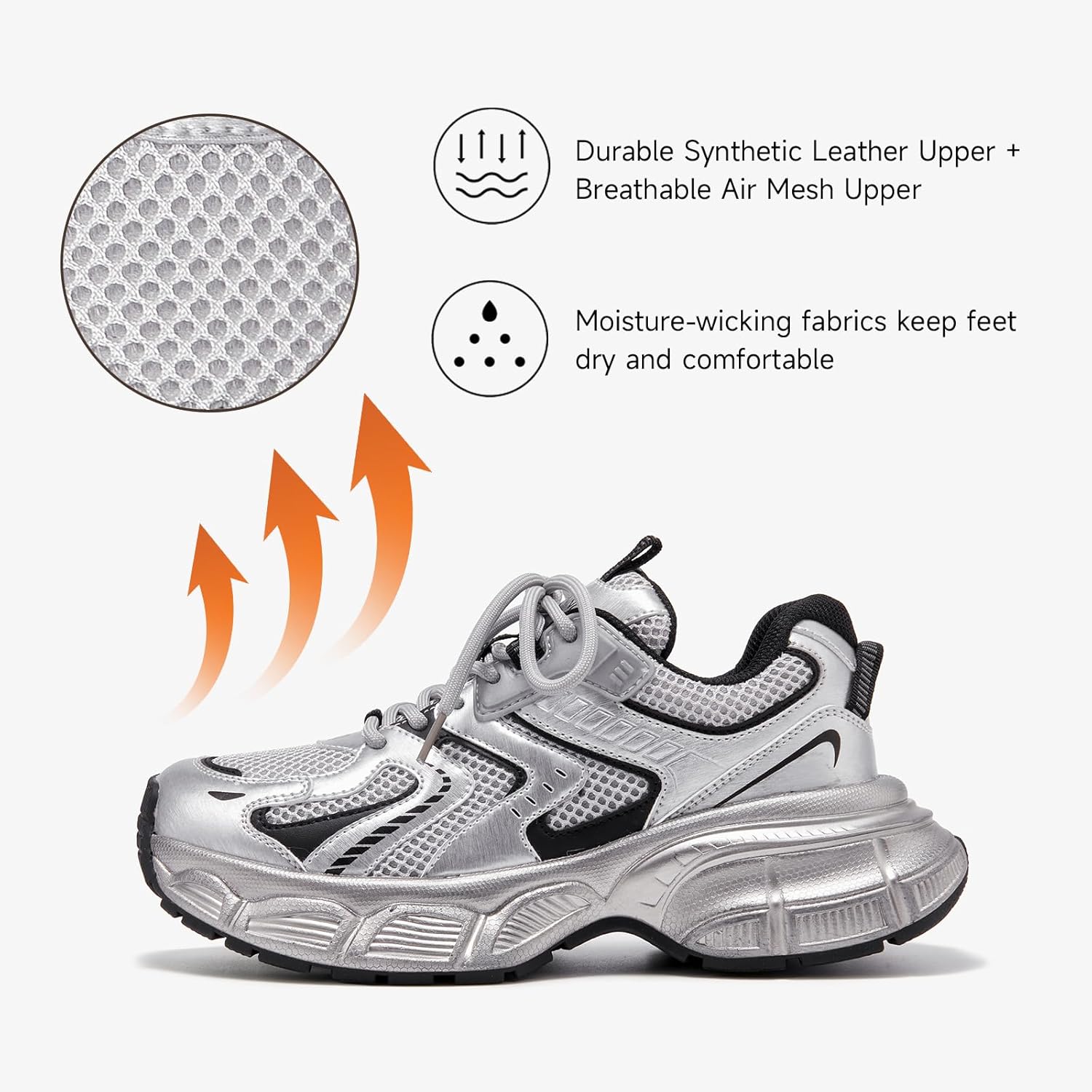 BEAU TODAY Women's Walking Shoes, Chunky Platform Fashion Sneakers for Women, Comfortable Casual Lightweight Lace-up Gym Workout Athletic Tennis Shoes - Image 3