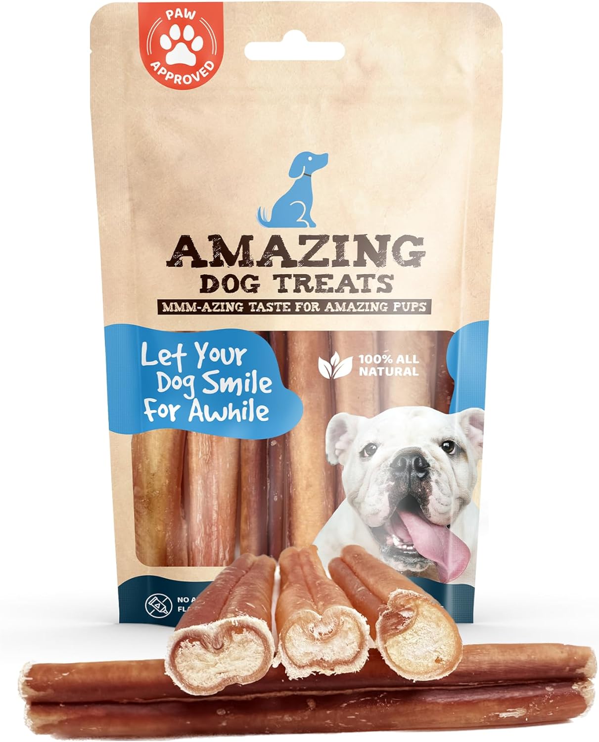 Amazing Dog Treats Bully Sticks 6 Inch [Extra Thick - 25 Pcs/Pck] -NO Hide Bones for Dogs - Safe Chews for Dogs - Long Lasting Bully Sticks