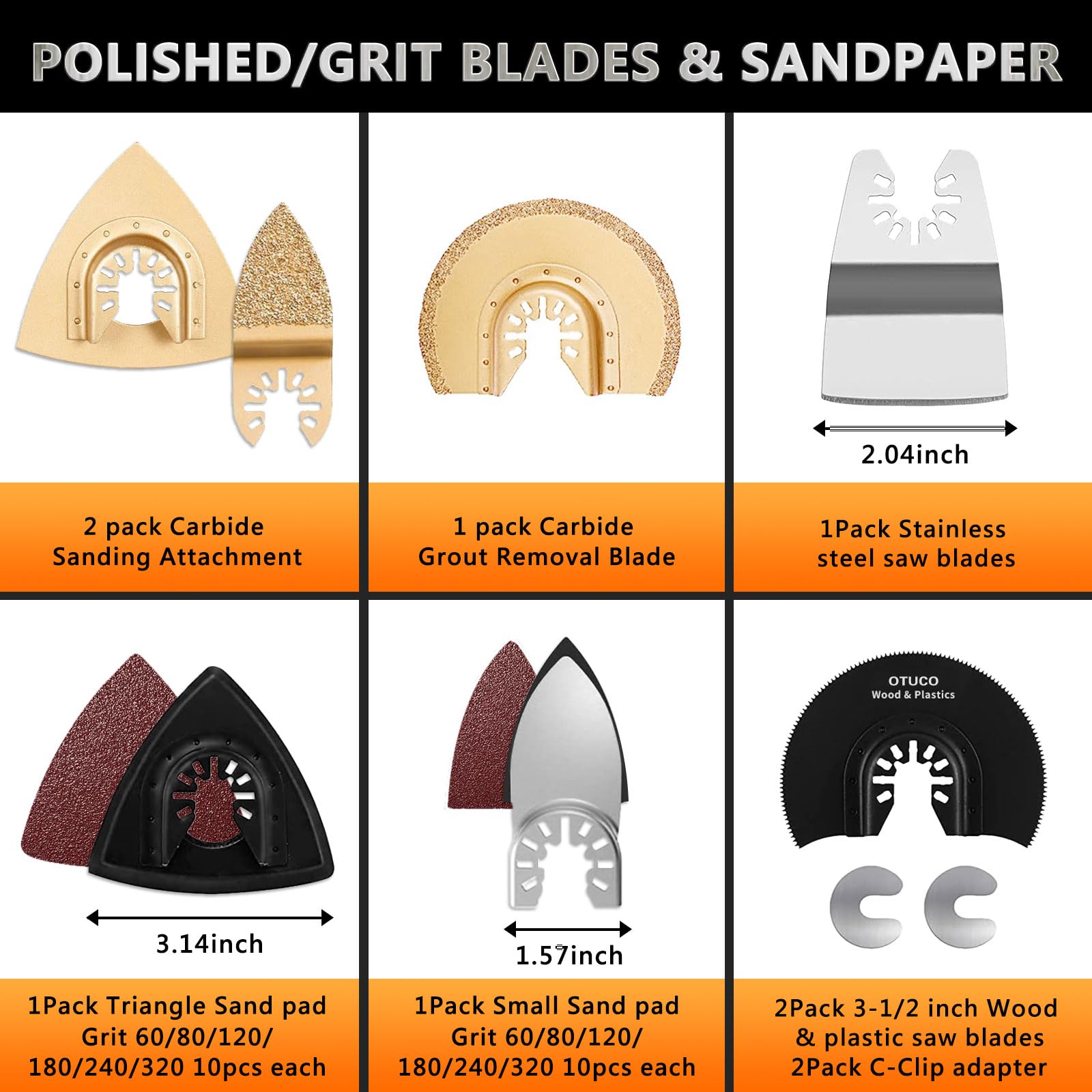 OTUCO 150 Pcs Oscillating Saw Blades, Wood Metal Cutting Multitool Bi-Metal Blades Quick Release Tool Blades Kits Fit for Dewalt, Makita, Ryobi, Rockwell