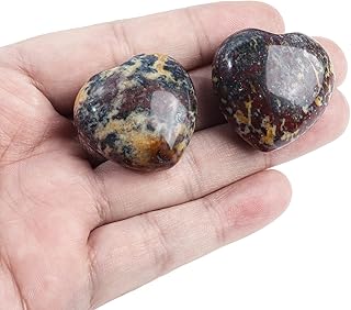Natural Chicken Bloodstone Mini Heart Love Pocket Palm Stone, Polished Healing Chakra Reiki Balancing Worry Crystal Decoration 2Pcs, 1.18"