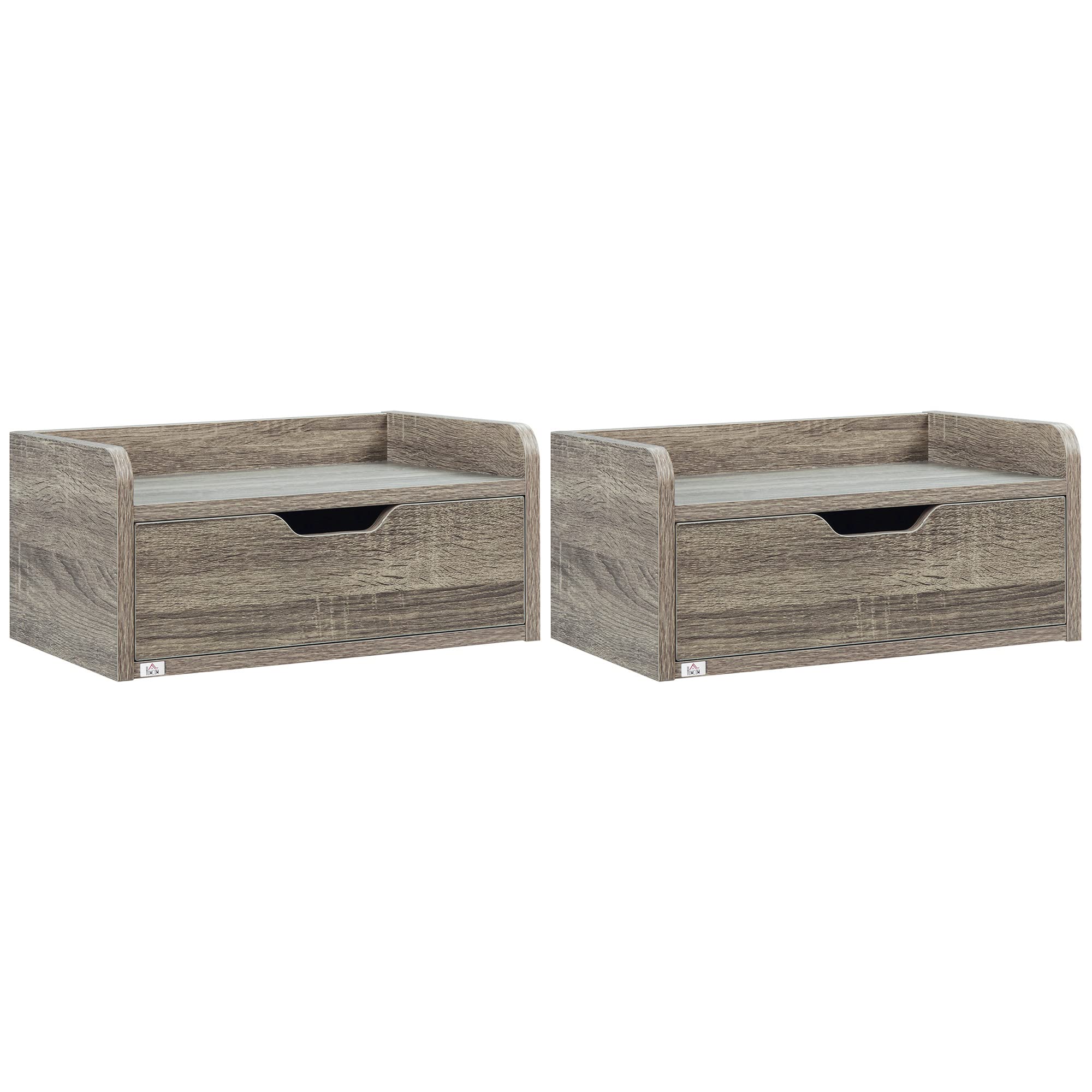 HOMCOM - Juego de 2 mesitas de noche para pared, mesitas de noche colgantes – cajón deslizante, bandeja – de paneles de partículas dim. 40 x 30 x 19,5 cm, color gris